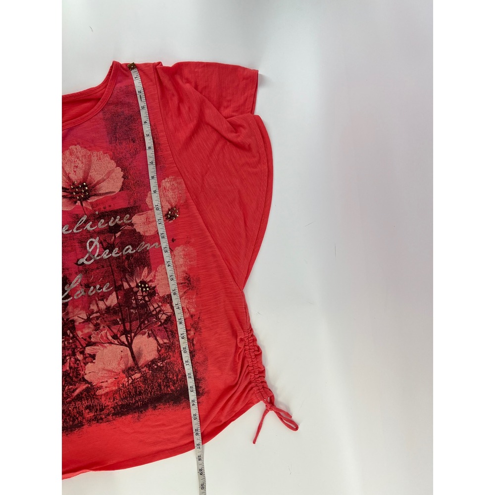 Style & Co Woman Plus Size 3X Coral Pink Floral Graphic Cinched Side Top Tee - Picture 7 of 10